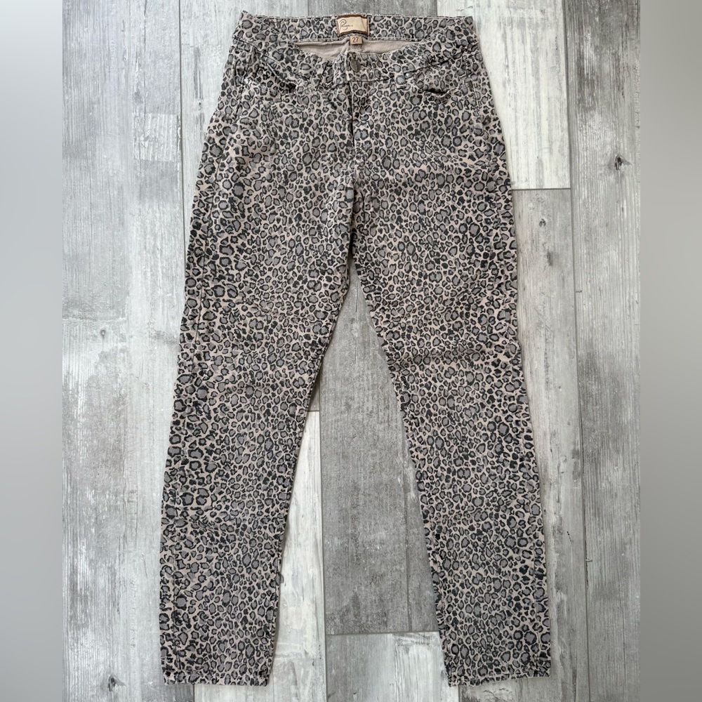 Paige Peg Skinny Leopard Print Jeans Size 27 | Gray Taupe | Stretch Denim